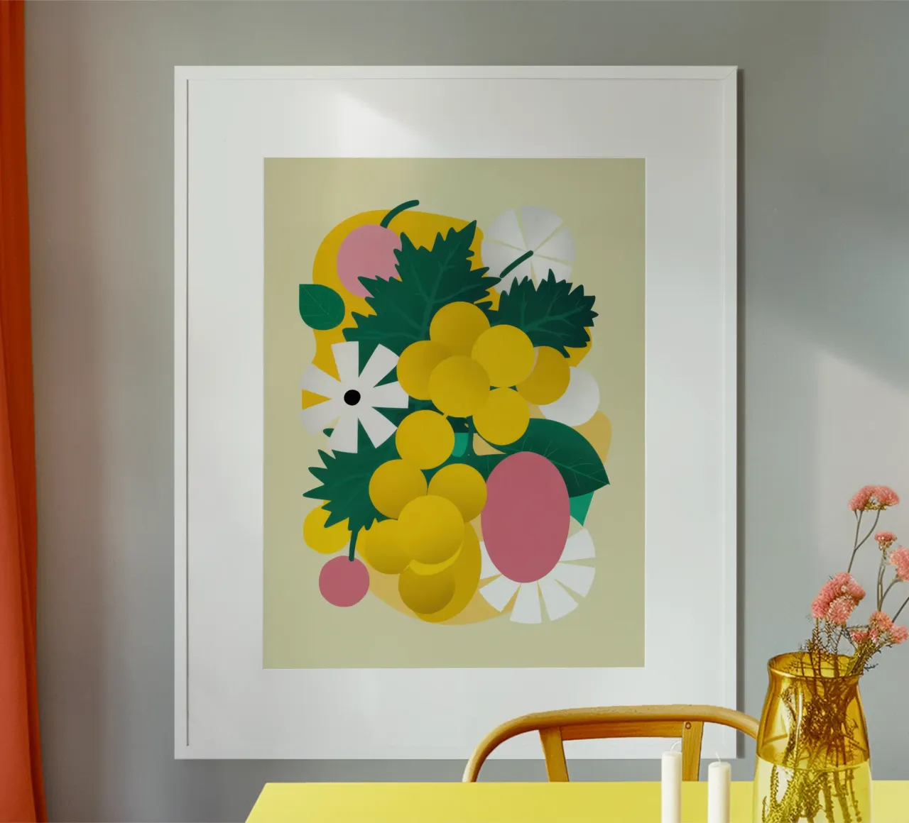 Uva e agrumi poster con telaio in legno da Bruce Juice