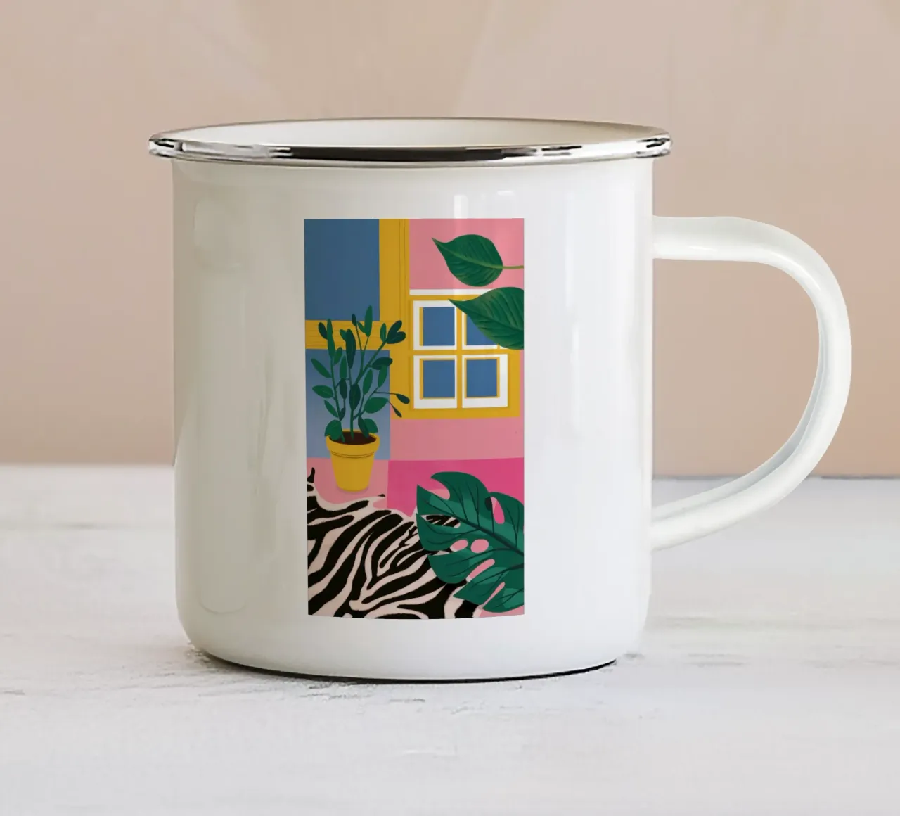 Dagdroom met zebraprint emaille mok van Bara Suara