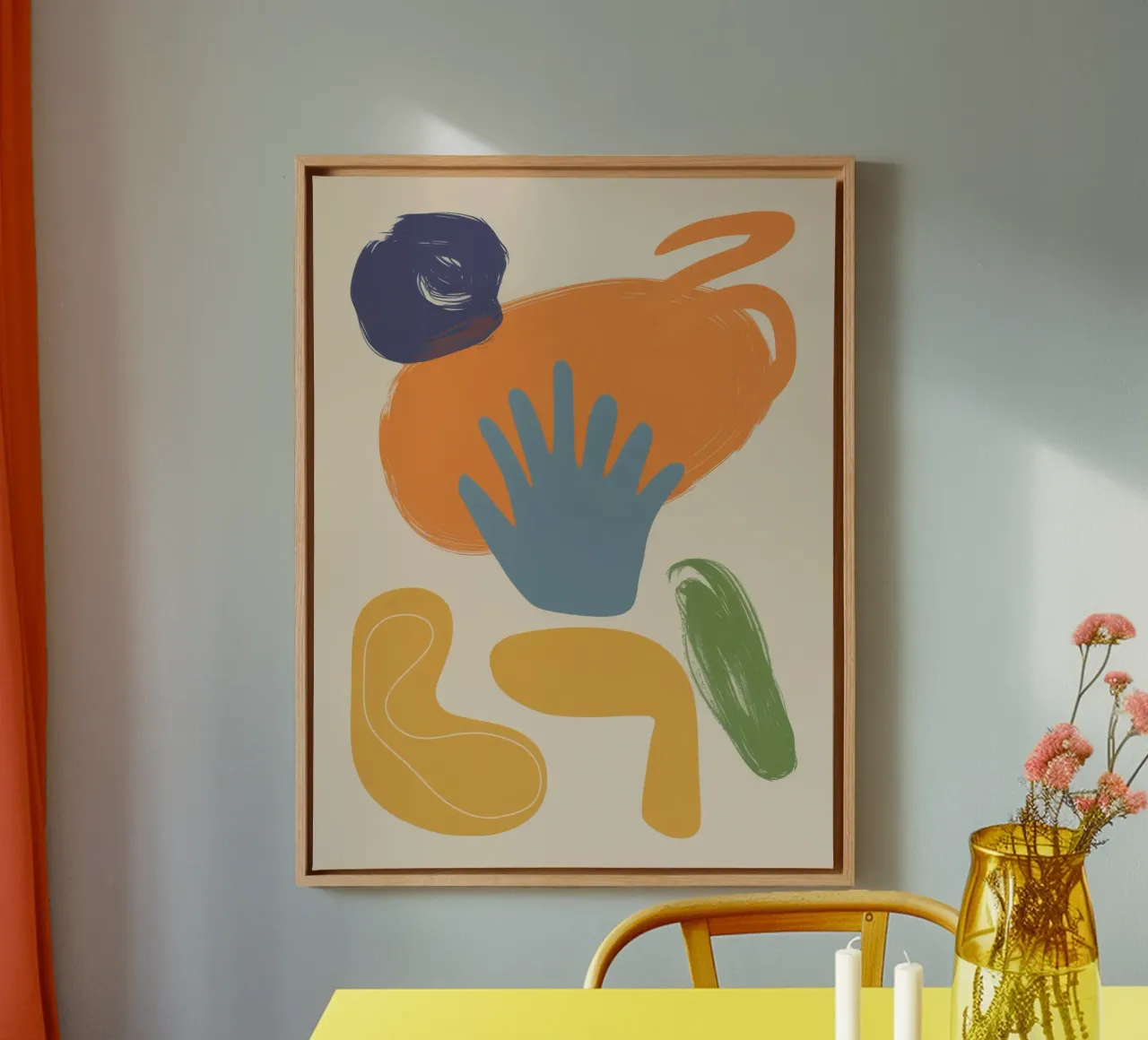 Aardse abstracte omhelzing canvas met Baklijst van Bruce Juice