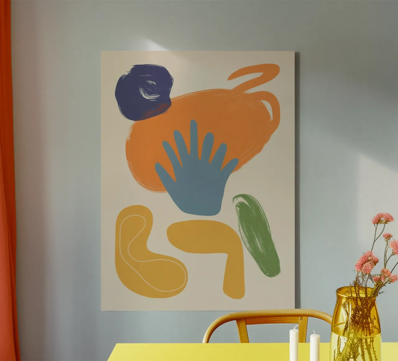Aardse abstracte omhelzing canvas met Baklijst van Bruce Juice