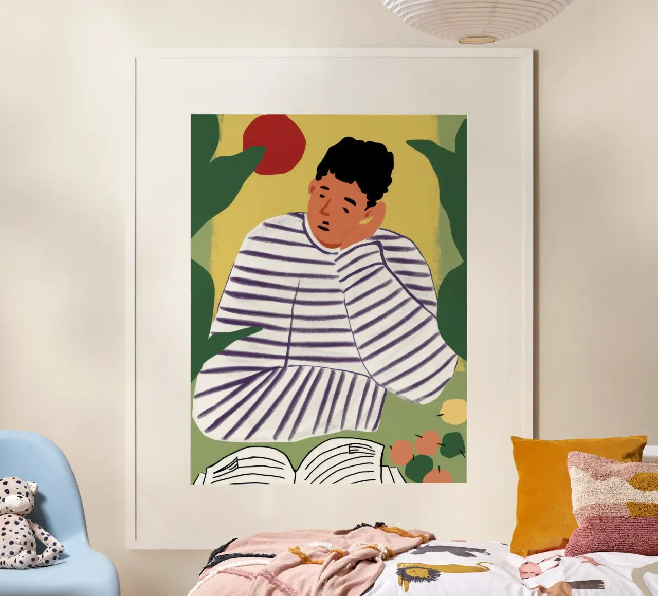 Lettore di camicie a righe poster con telaio in alluminio da Snow Mist