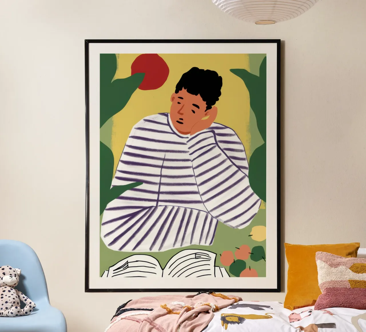 Lettore di camicie a righe poster con telaio in alluminio da Snow Mist
