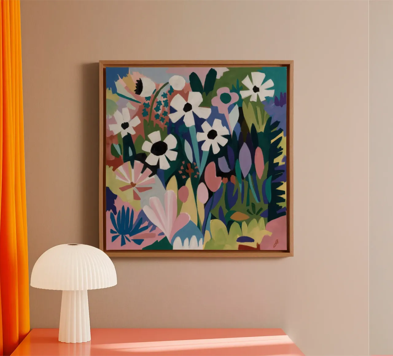 Abstracte wilde bloemenweide canvas met Baklijst van Astra Mist