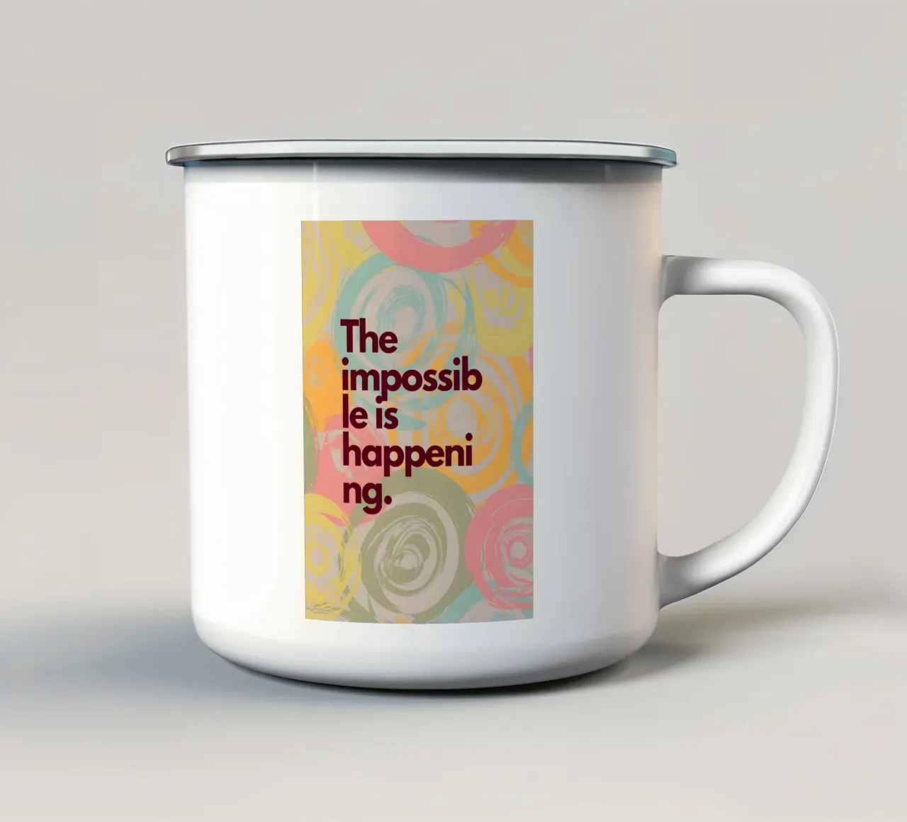 The impossible is happening tazza in smalto da Type & Tape