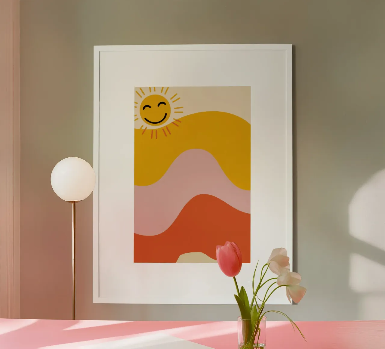 Gioia ondulata del sole poster con telaio in legno da Bruce Juice