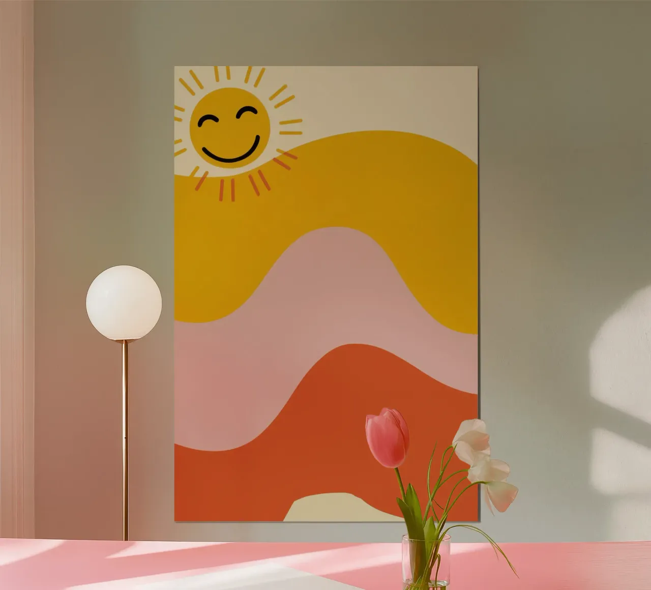 Gioia ondulata del sole poster con telaio in legno da Bruce Juice
