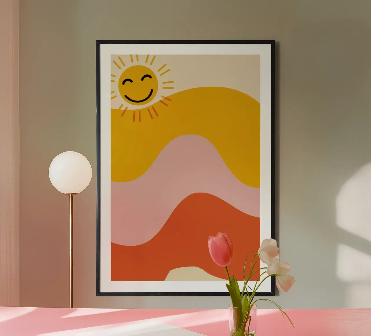 Gioia ondulata del sole poster con telaio in legno da Bruce Juice