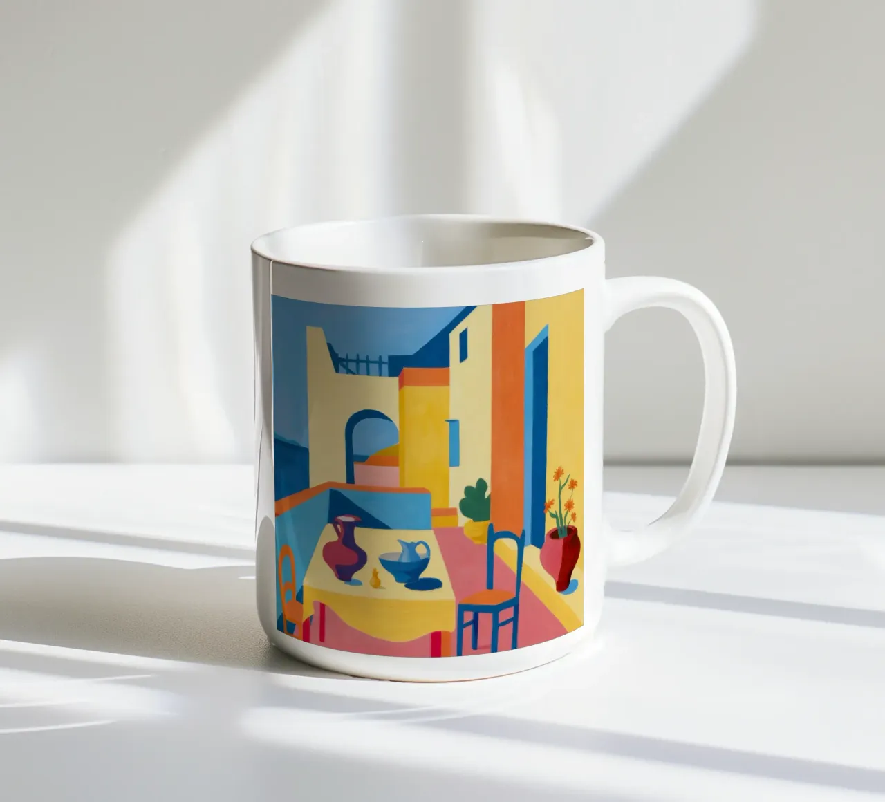 Camera illuminata dal sole in blu tazza in ceramica da Bara Suara