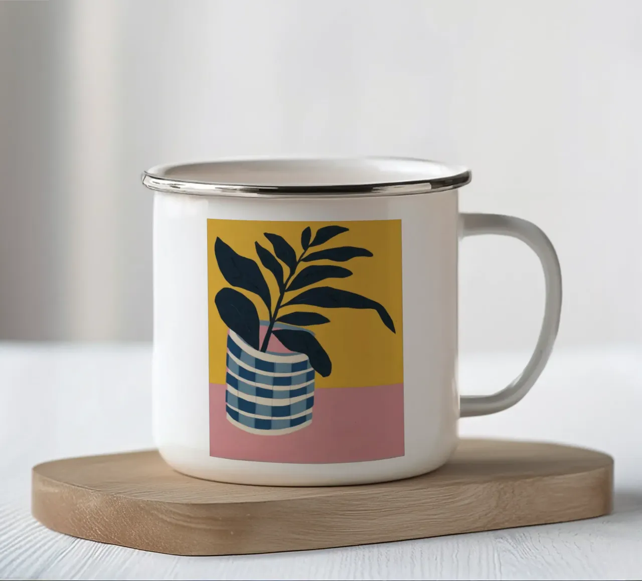 Foglia semplice, vaso a righe tazza in smalto da Bara Suara
