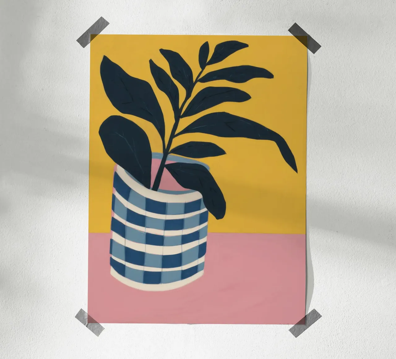 Foglia semplice, vaso a righe poster con telaio in legno da Bara Suara