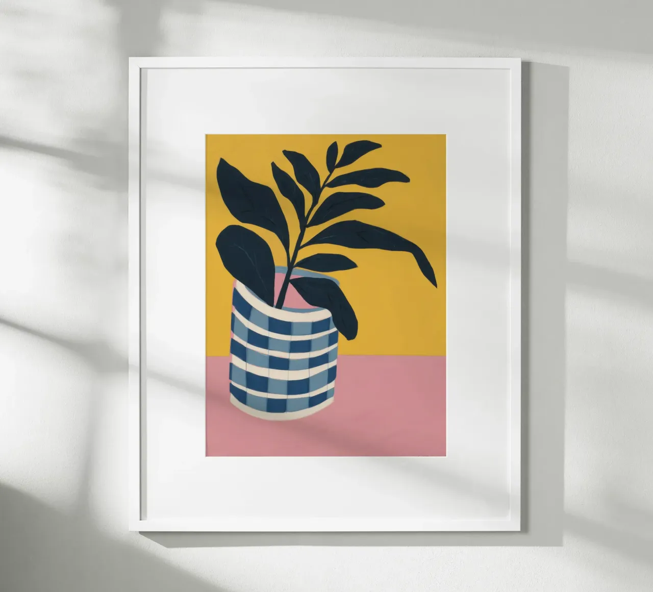 Foglia semplice, vaso a righe poster con telaio in legno da Bara Suara