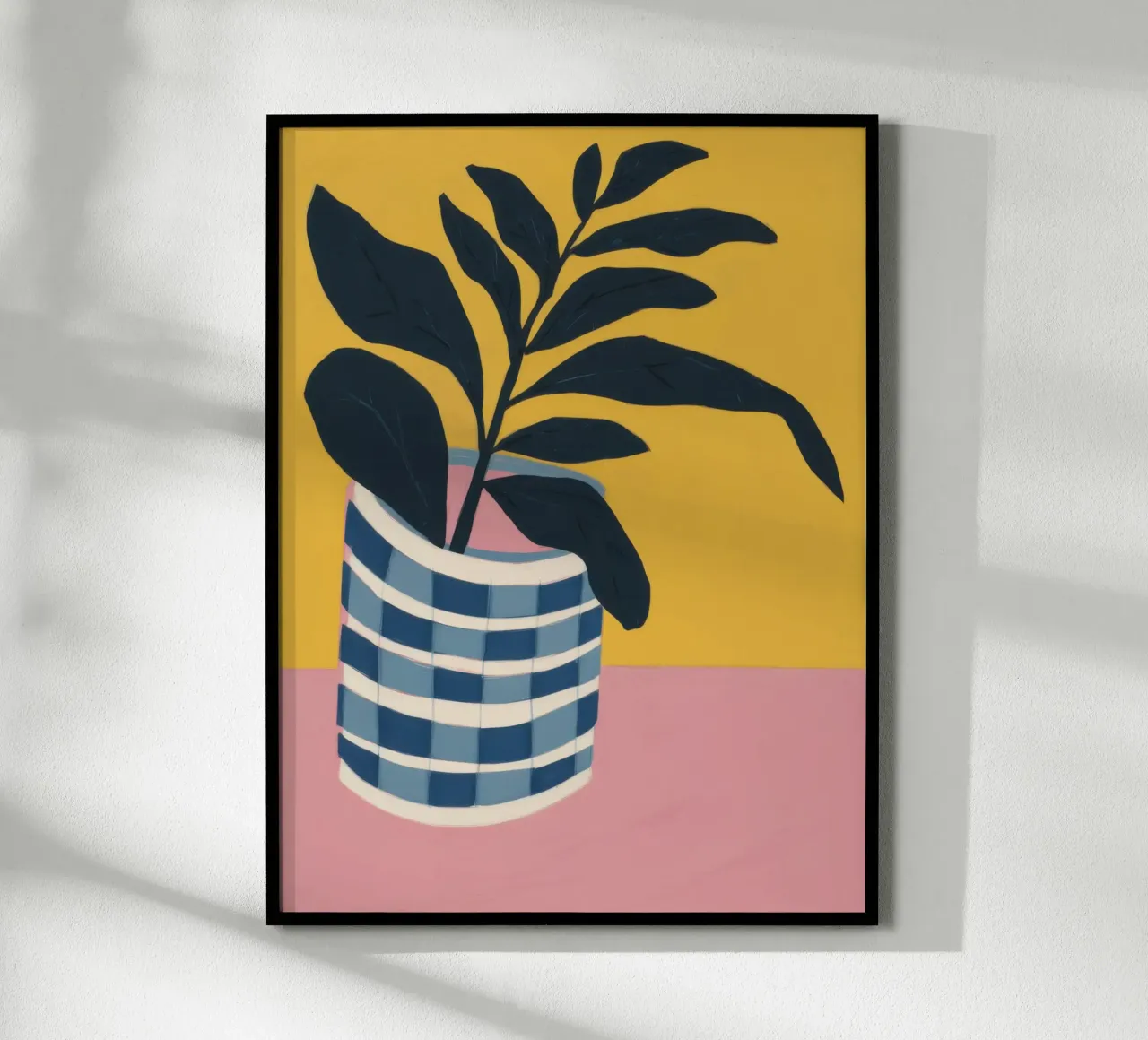 Foglia semplice, vaso a righe poster con telaio in legno da Bara Suara