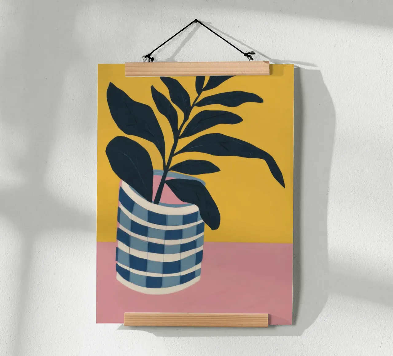 Foglia semplice, vaso a righe poster con telaio in legno da Bara Suara