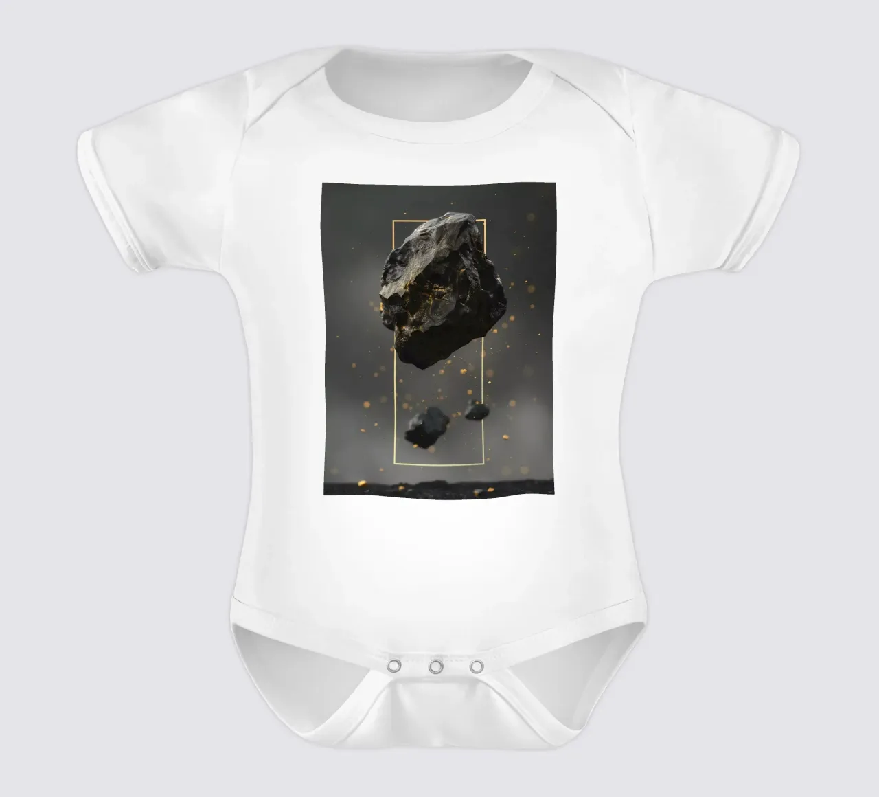 Black Rock golden rectangle short-sleeve baby romper by LeDieg