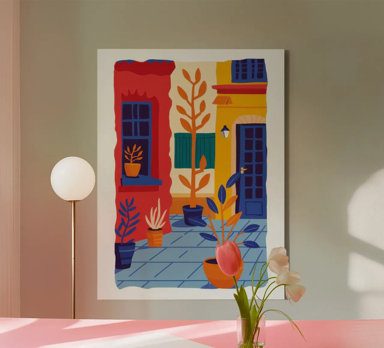 Levendig stedelijk uitzicht canvas met Baklijst van Bara Suara