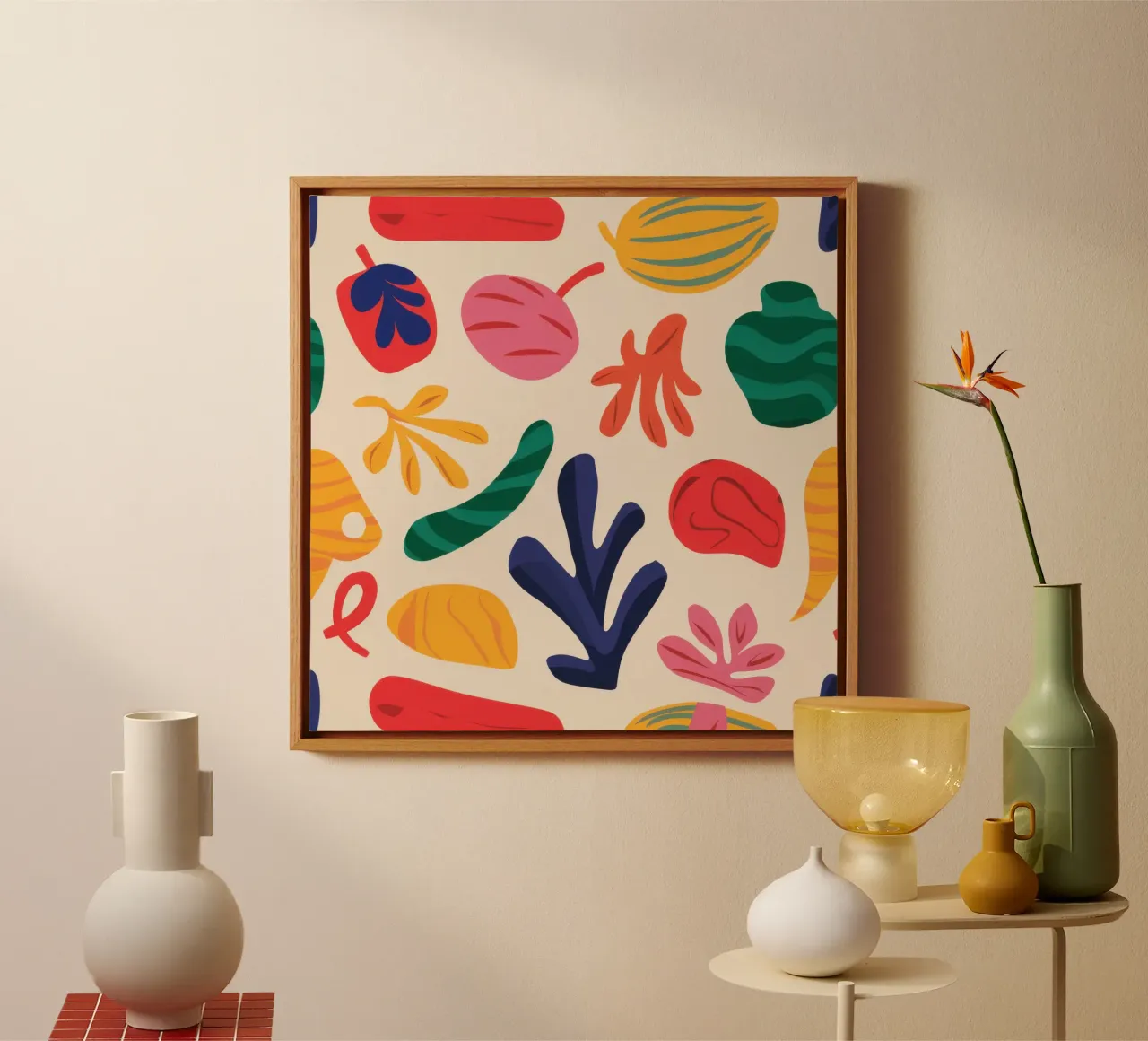 Abstract Fruit Salad canvas with Floater frame by Astra Mist