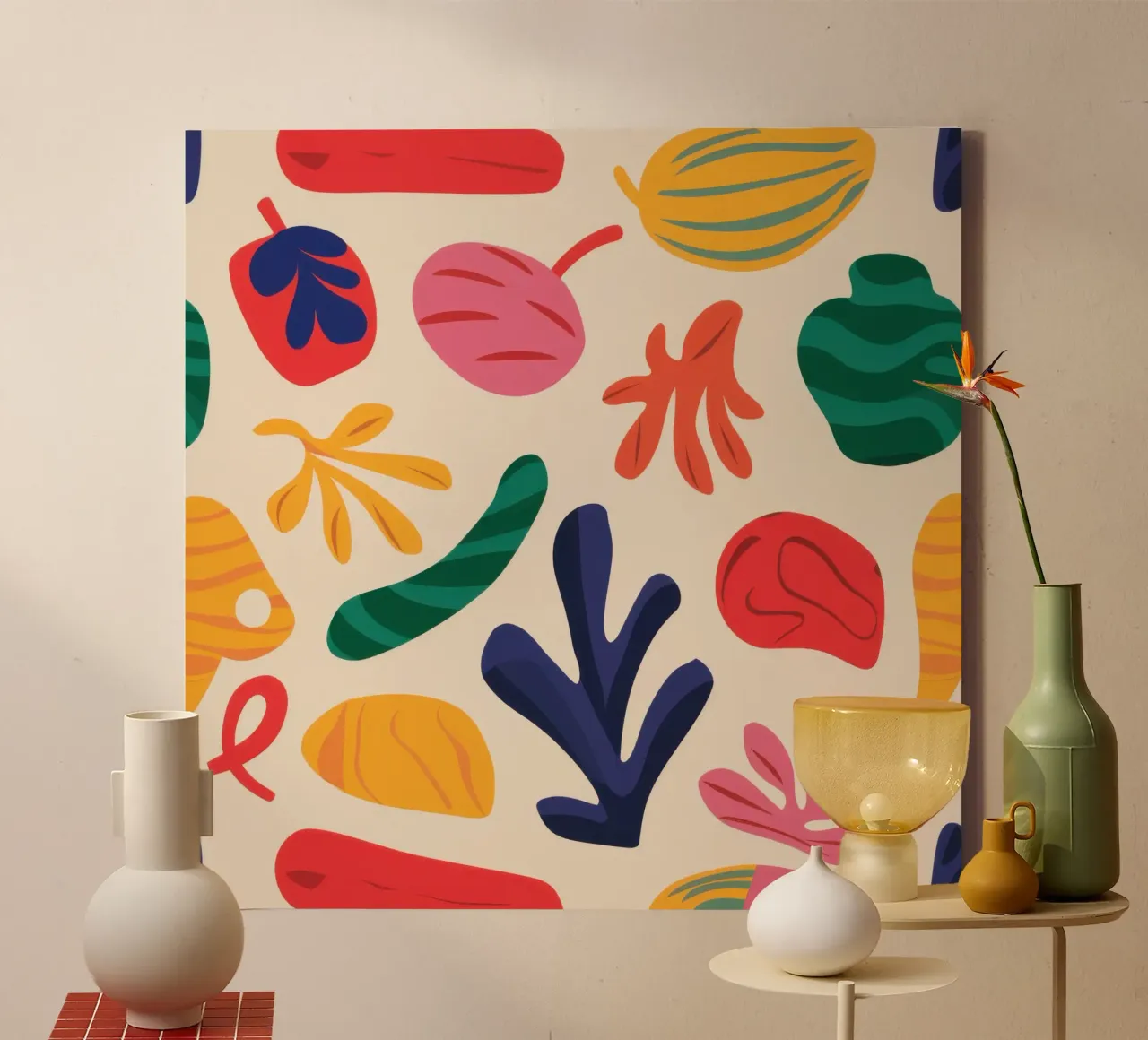 Abstract Fruit Salad canvas with Floater frame by Astra Mist
