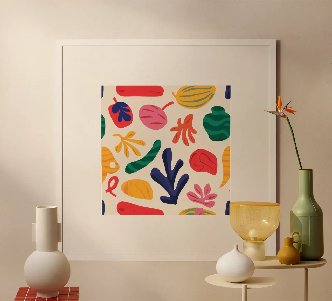 Insalata di frutta astratta poster con telaio in alluminio da Astra Mist