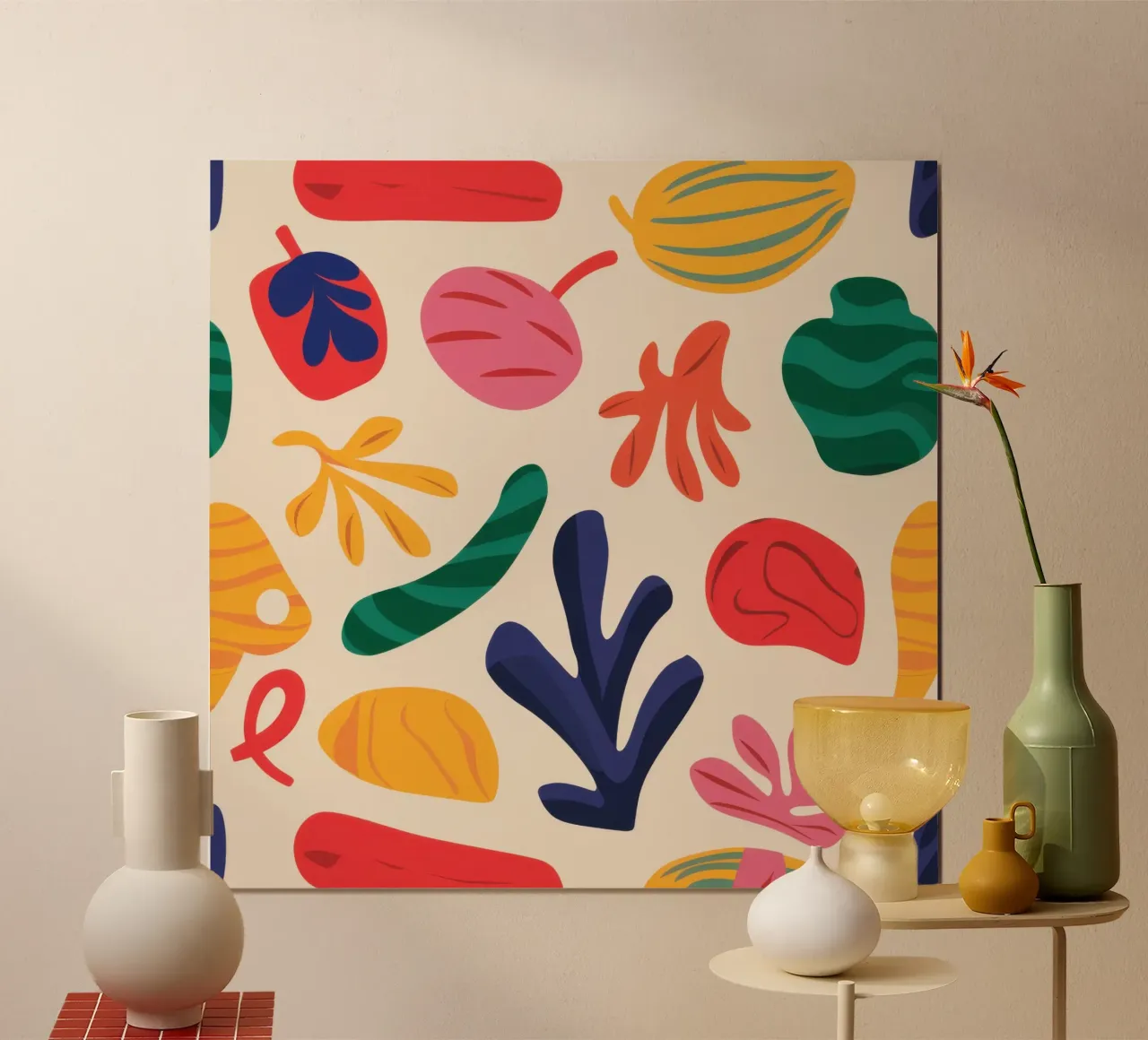 Insalata di frutta astratta poster con telaio in alluminio da Astra Mist