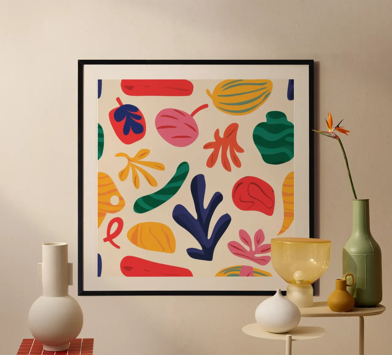 Insalata di frutta astratta poster con telaio in alluminio da Astra Mist