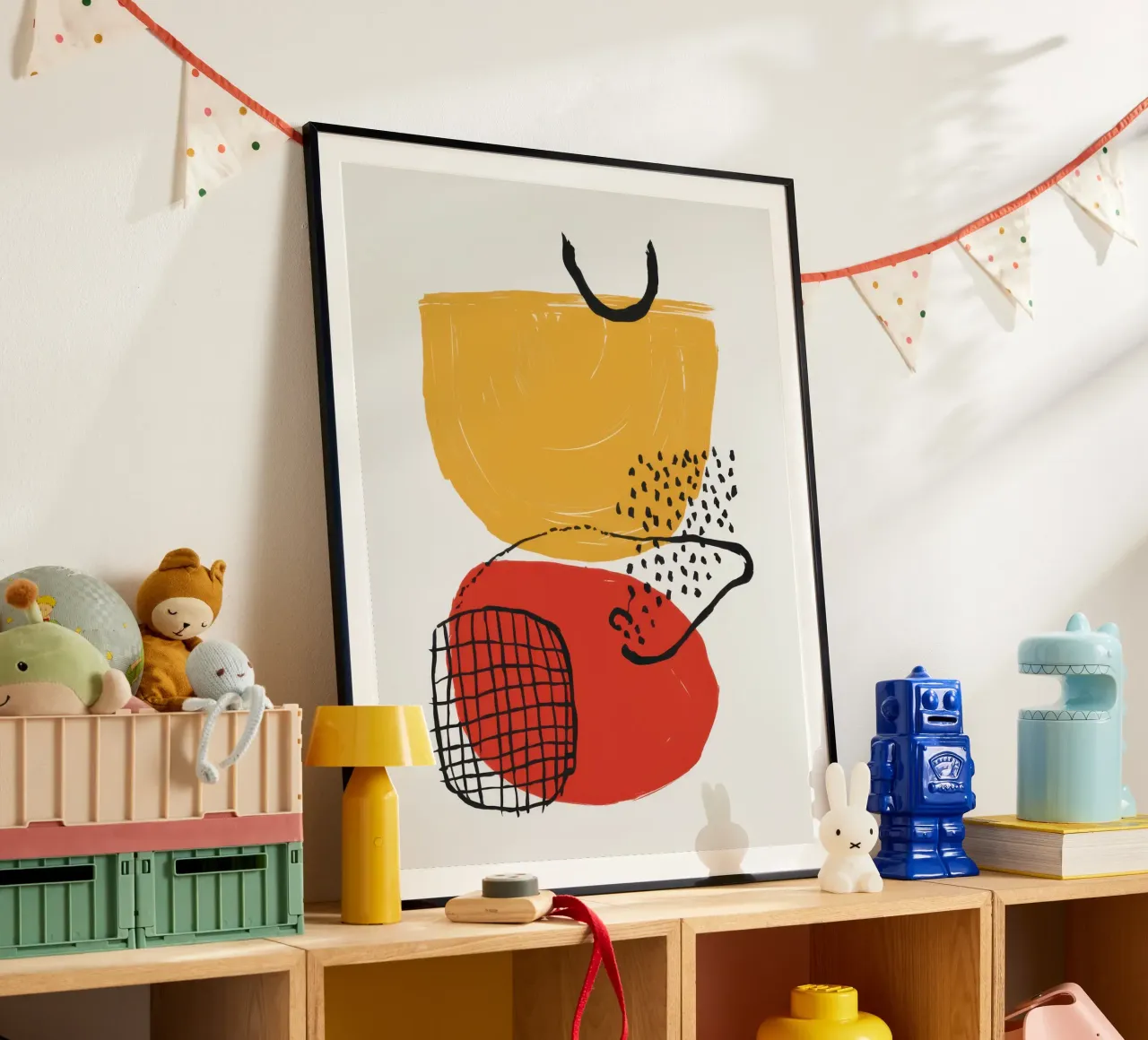 Dialogo tra forme e linee poster con telaio in legno da Bara Suara