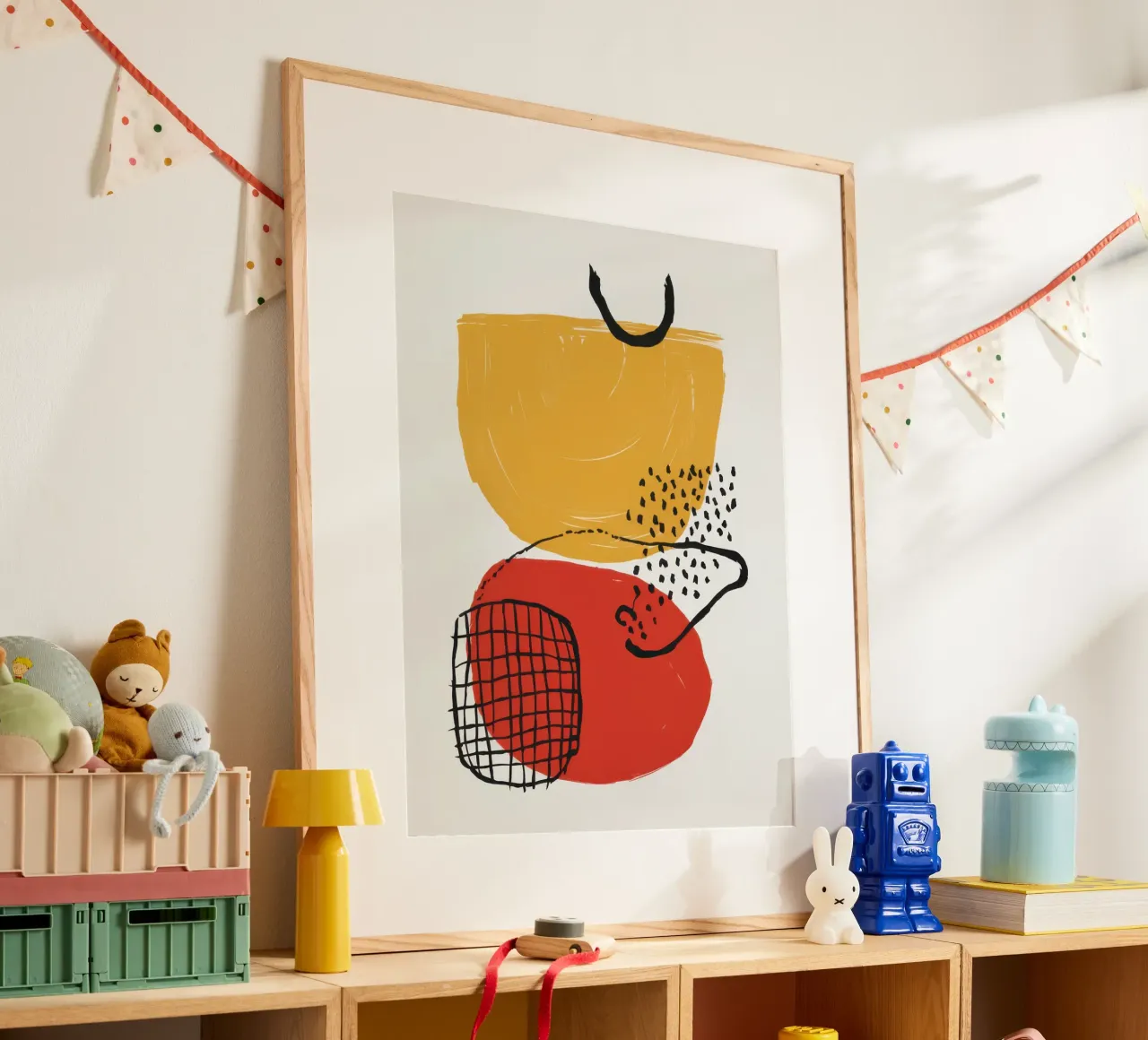 Dialogo tra forme e linee poster con telaio in legno da Bara Suara