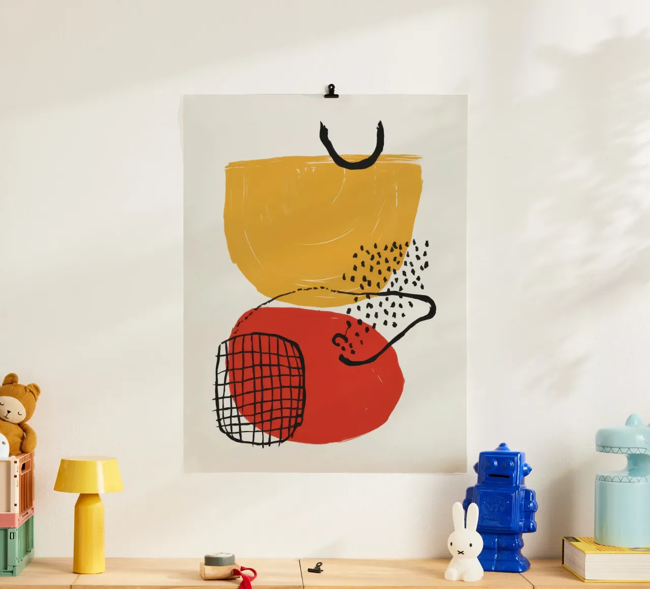 Dialogo tra forme e linee poster con telaio in legno da Bara Suara
