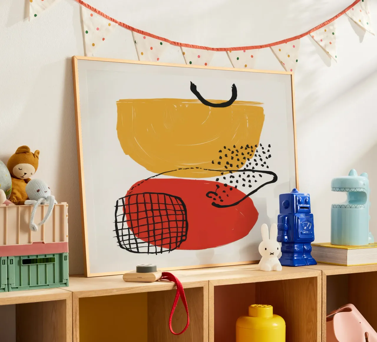 Dialogo tra forme e linee poster con telaio in legno da Bara Suara