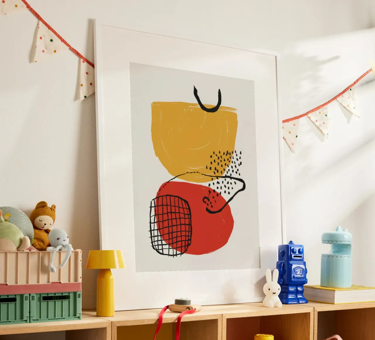 Dialogo tra forme e linee poster con telaio in legno da Bara Suara