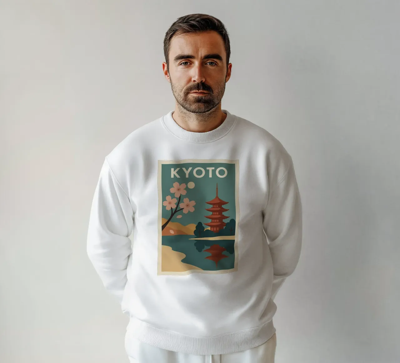 KYOTO - Poster d'epoca con fiori di ciliegio e pagode felpa da JETLAG | affiches voyage