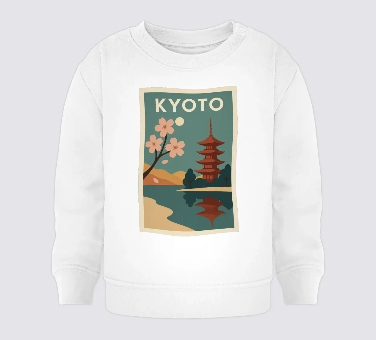 KYOTO - Poster d'epoca con fiori di ciliegio e pagode felpa neonato da JETLAG | affiches voyage