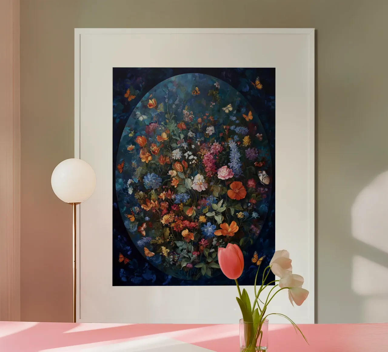 Pittura di fiori (1) poster con telaio in legno da Motivate-Today