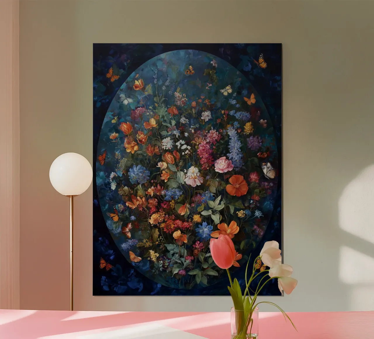 Pittura di fiori (1) poster con telaio in legno da Motivate-Today