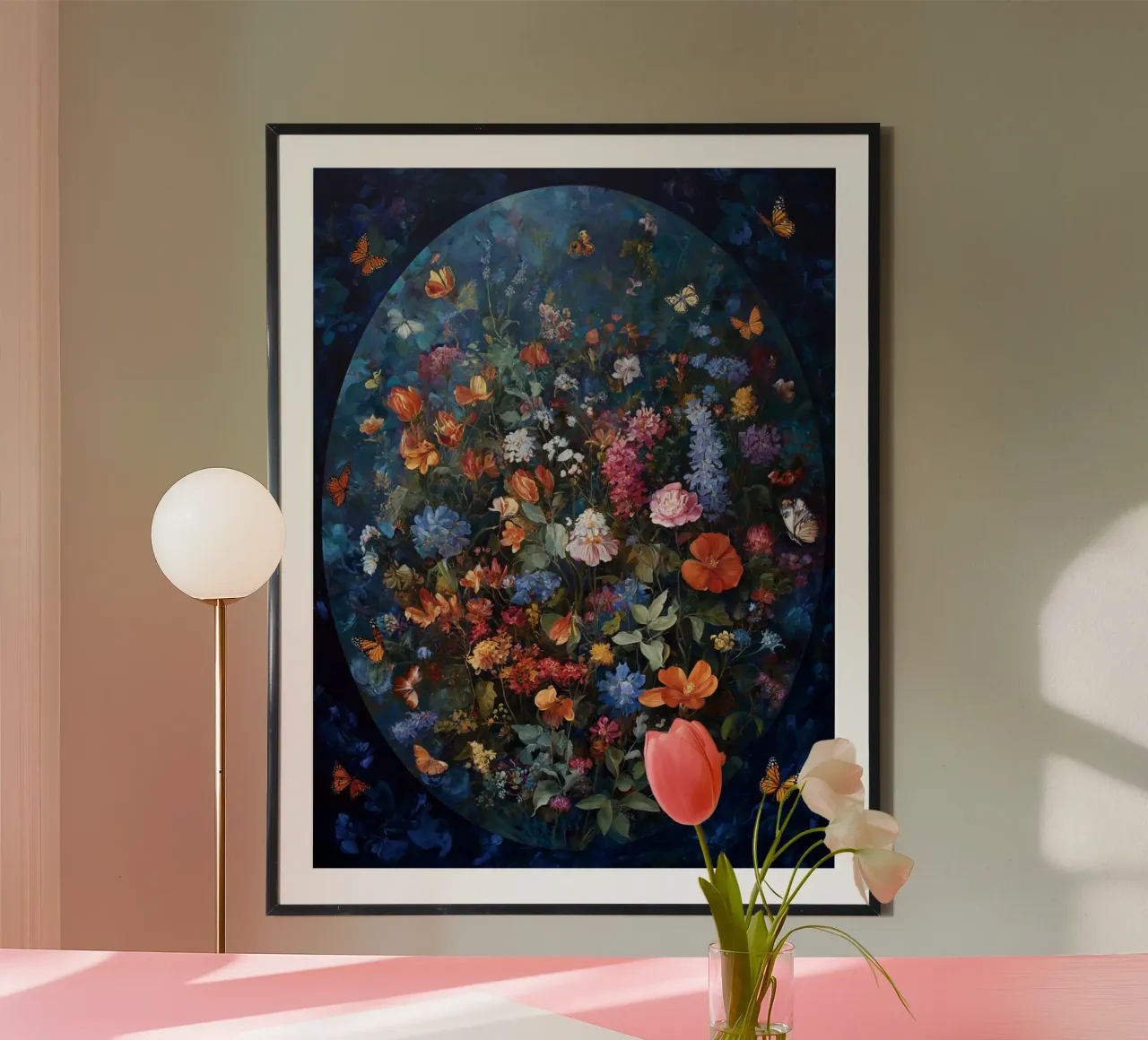 Pittura di fiori (1) poster con telaio in legno da Motivate-Today