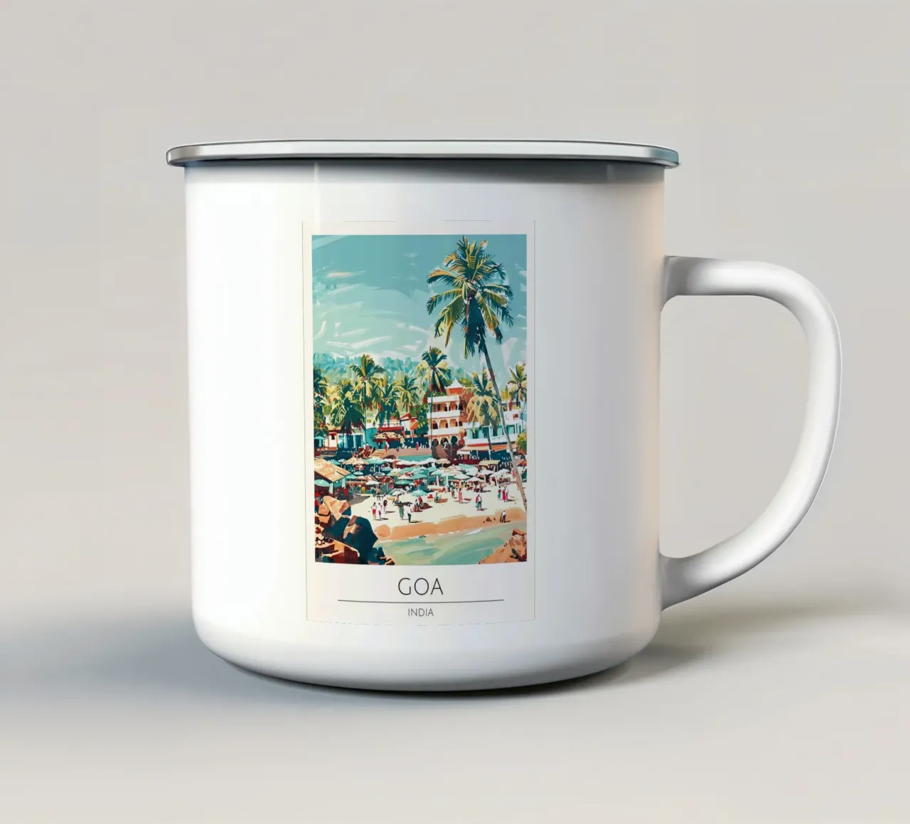 Goa India Reisposter Strand Palm Bomen Kunstdruk emaille mok van homdeco