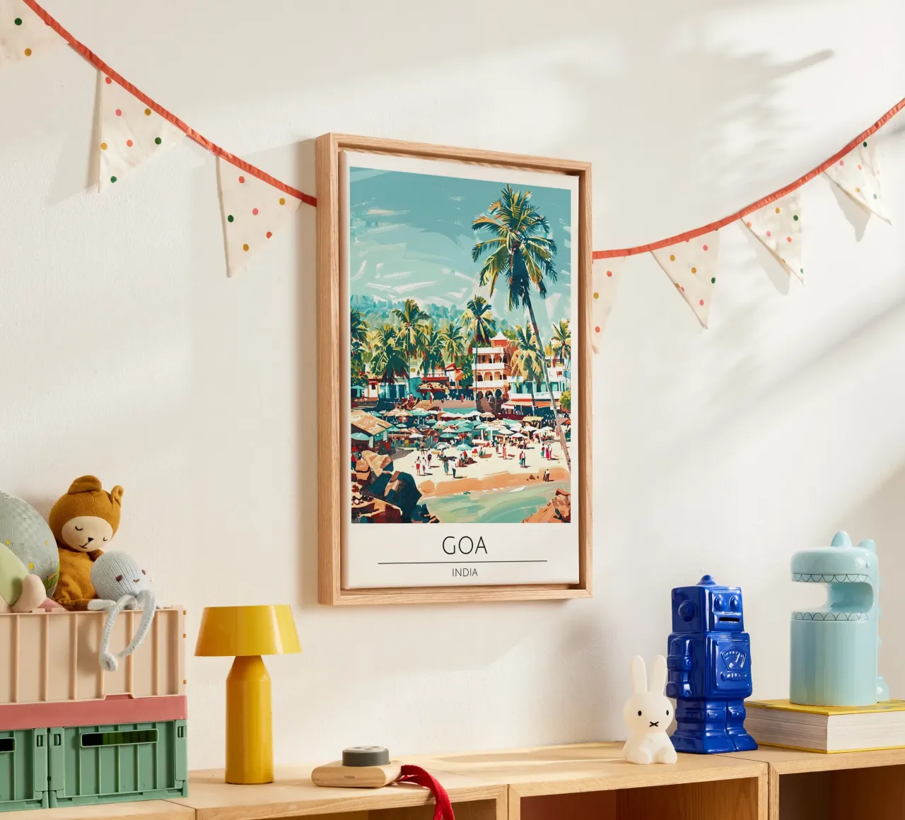 Goa India Reisposter Strand Palm Bomen Kunstdruk canvas met Baklijst van homdeco
