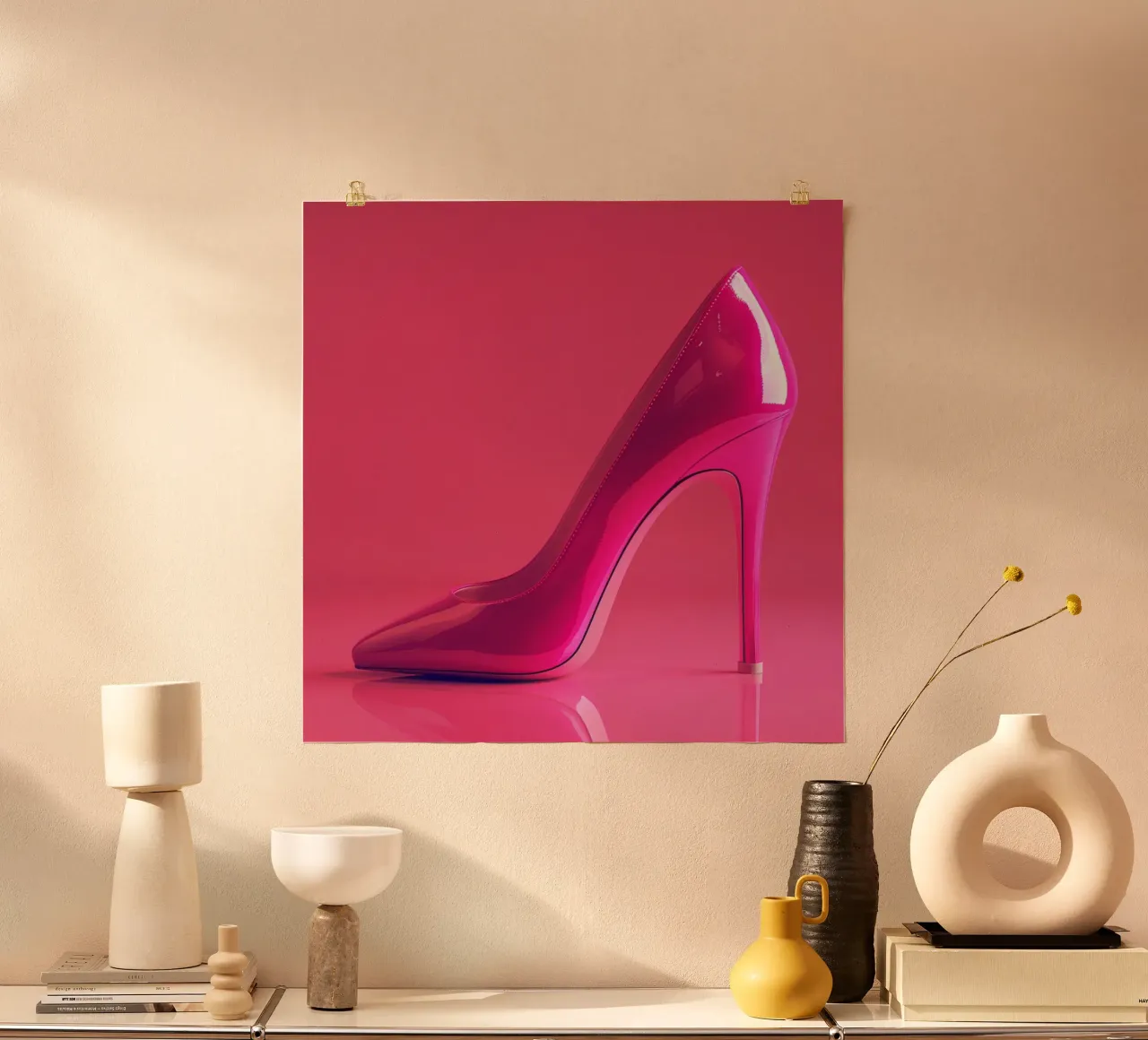 Blush & Bubbles Poster mit Holzrahmen von StillVibe Home
