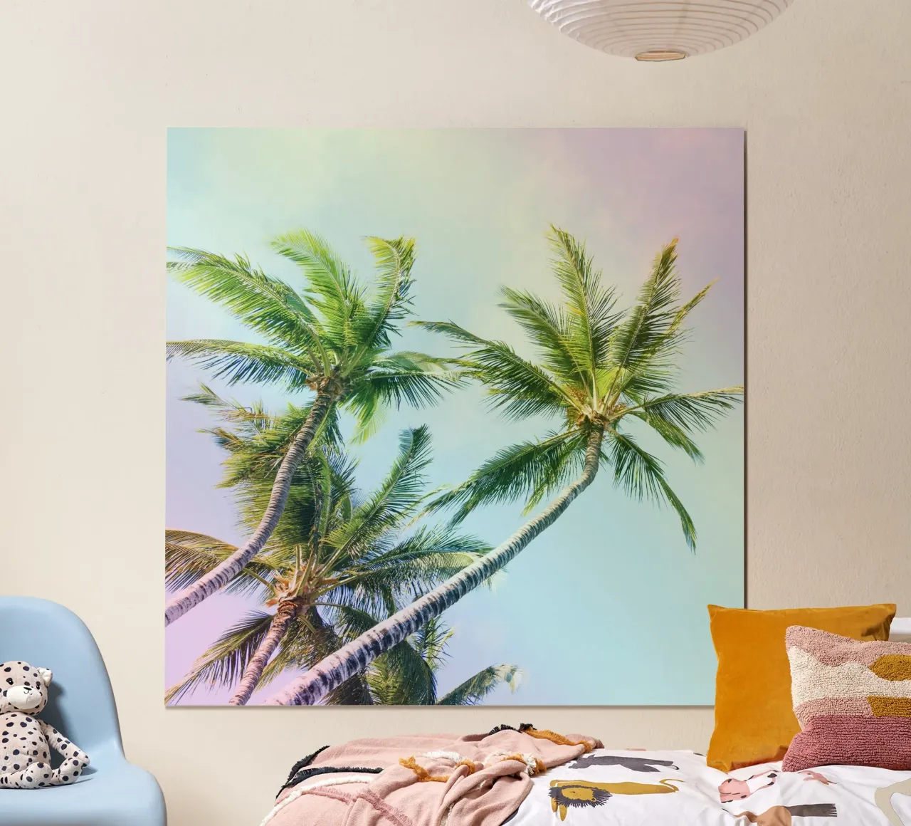 Relaxing Palms Rainbow Colors poster con telaio in legno da Stay Positive Design