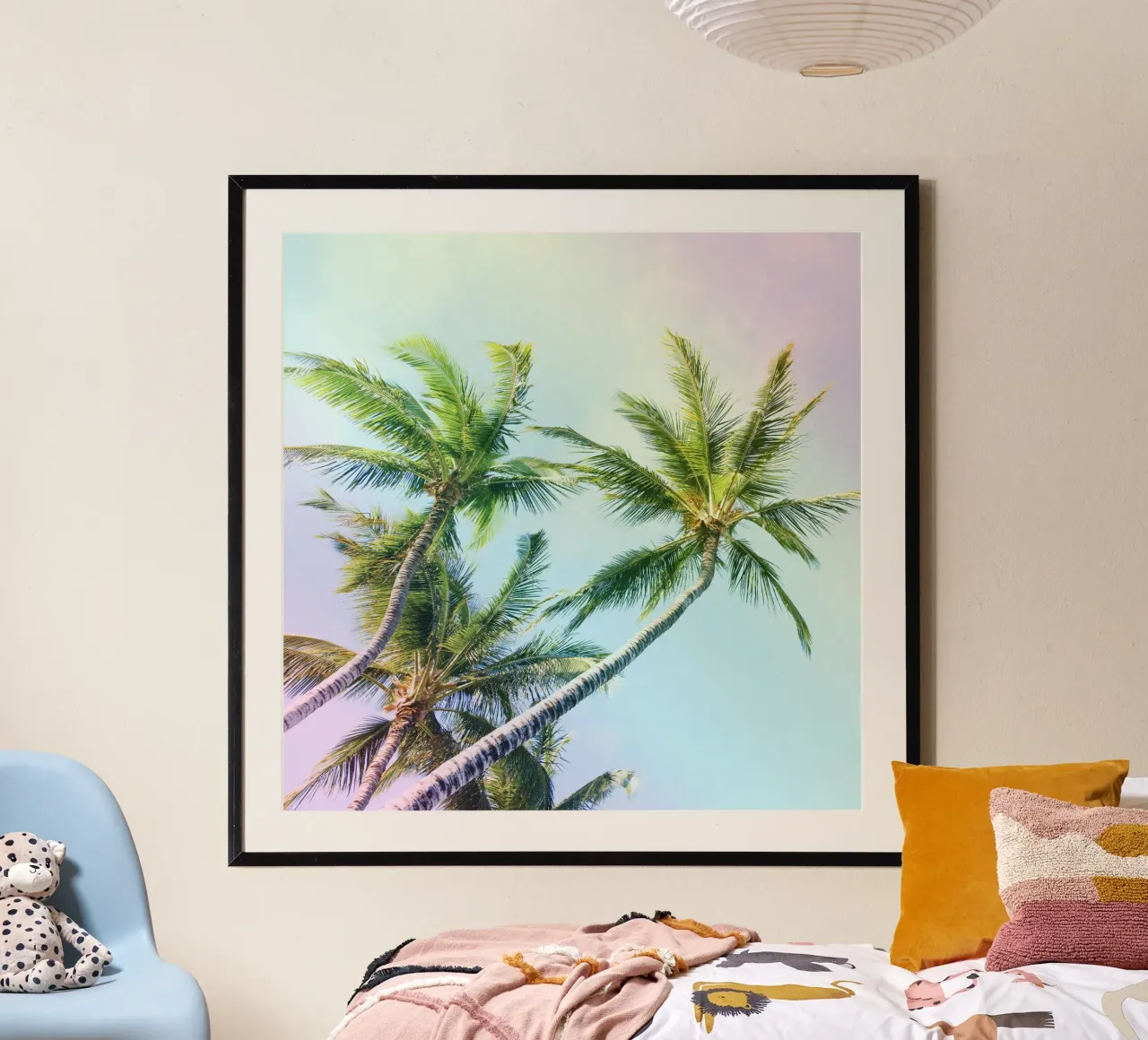 Relaxing Palms Rainbow Colors poster con telaio in legno da Stay Positive Design