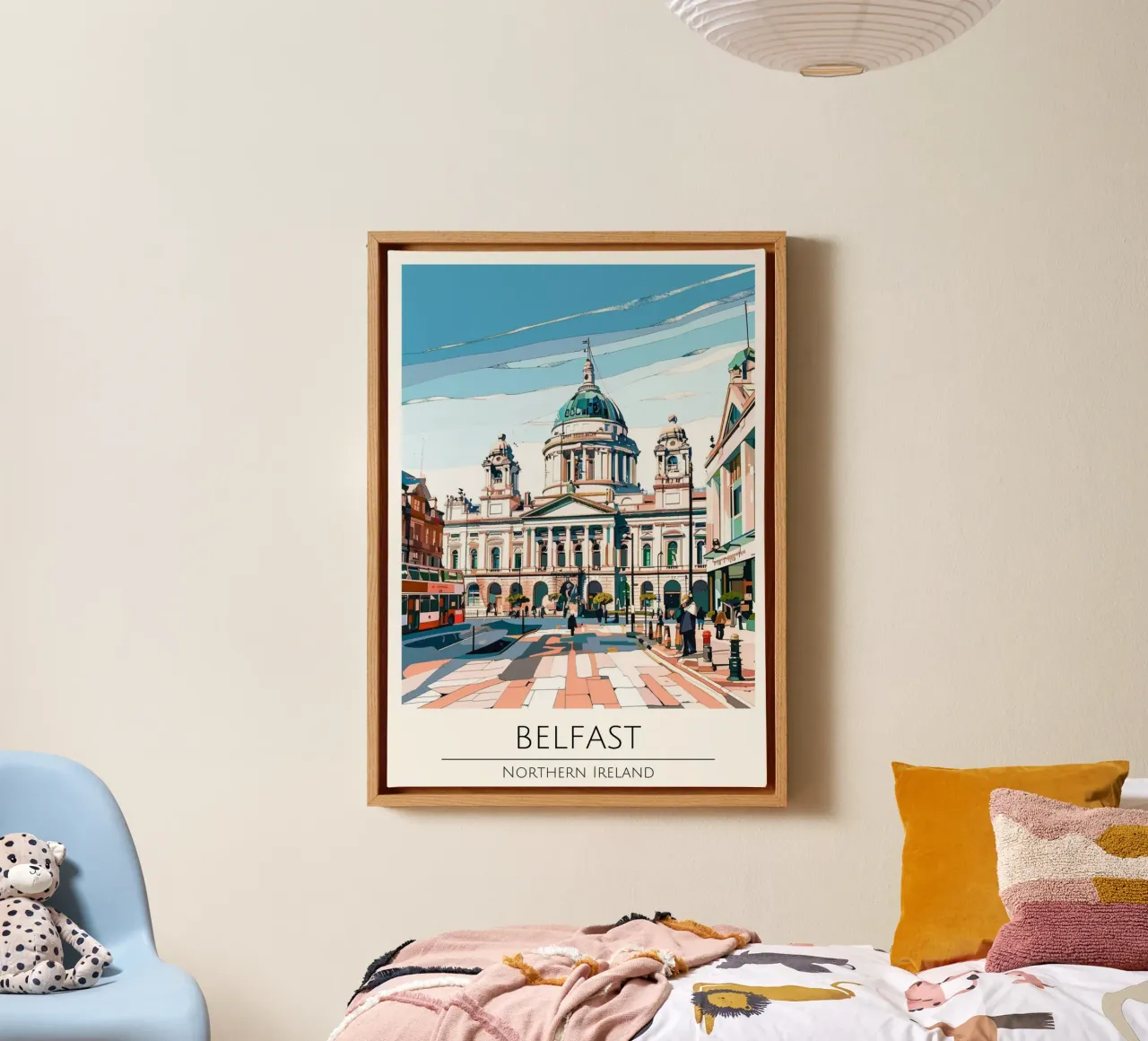 Belfast Noord-Ierland Reisposter Stadhuis Print canvas met Baklijst van homdeco