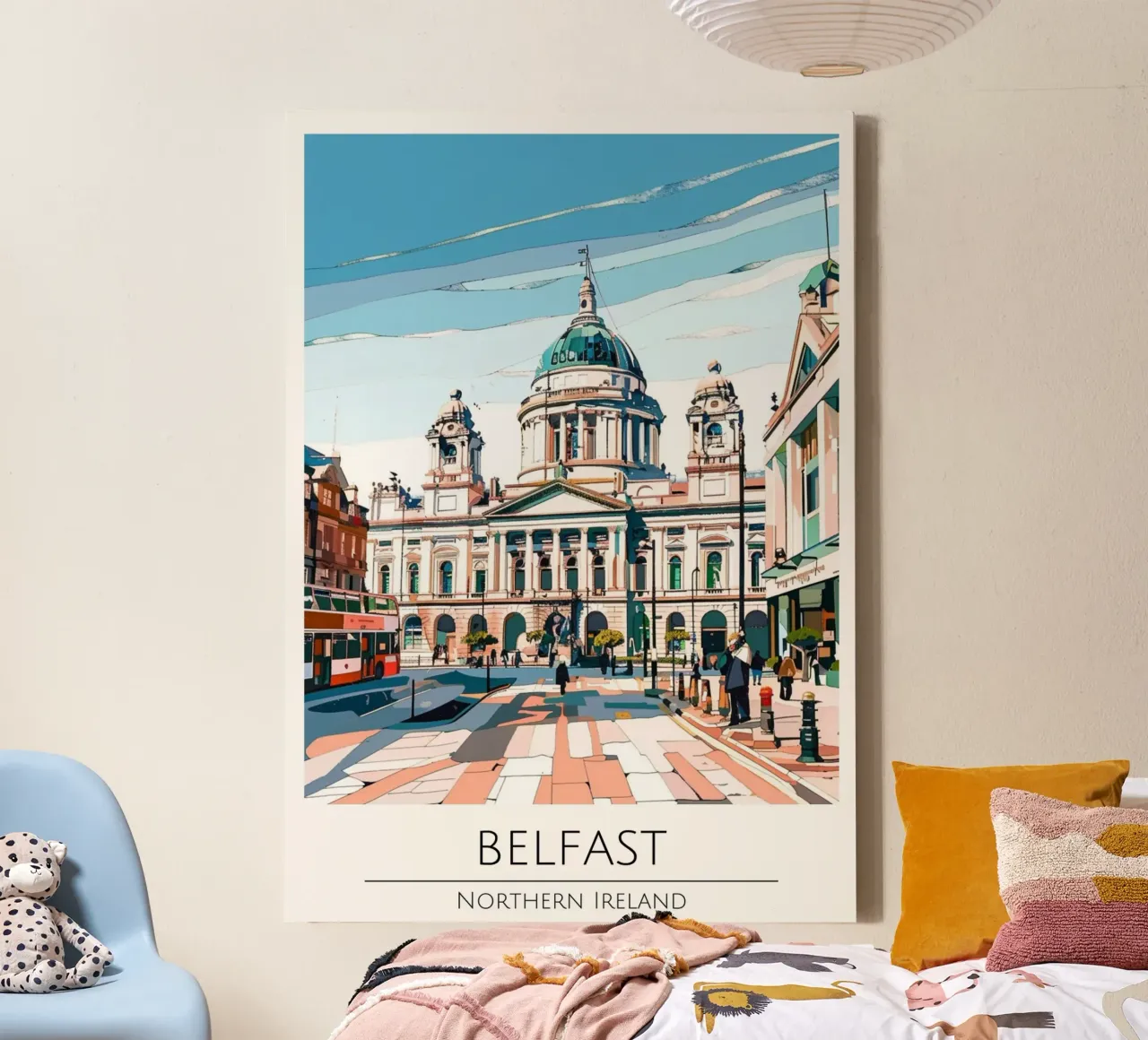 Belfast Noord-Ierland Reisposter Stadhuis Print canvas met Baklijst van homdeco