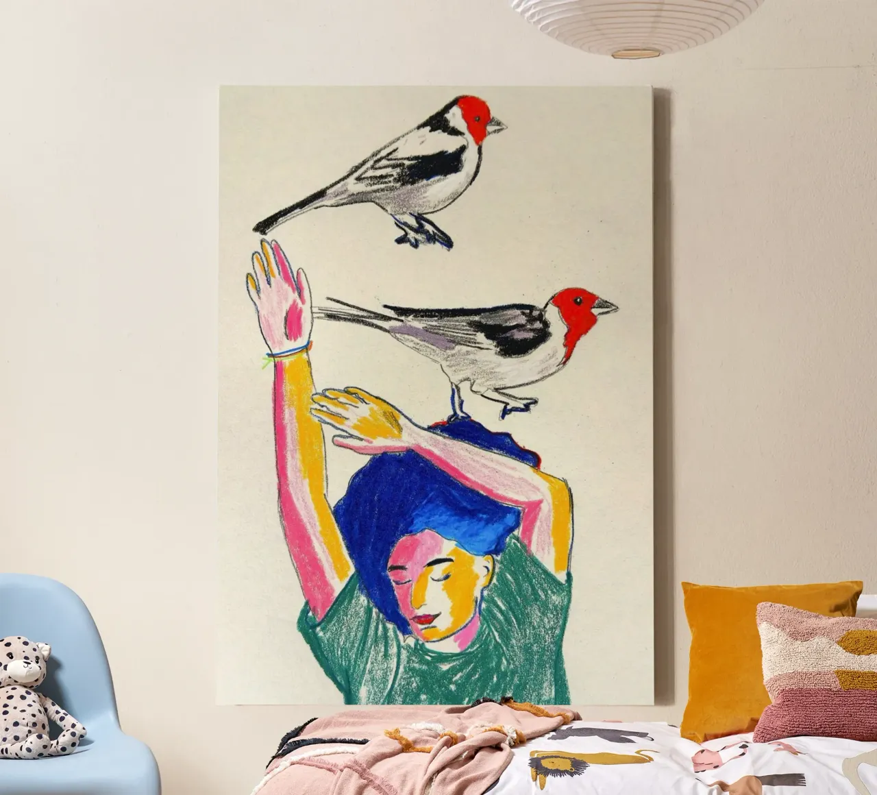 De vrouw en de roodharige vogels canvas met Baklijst van tainah negreiros