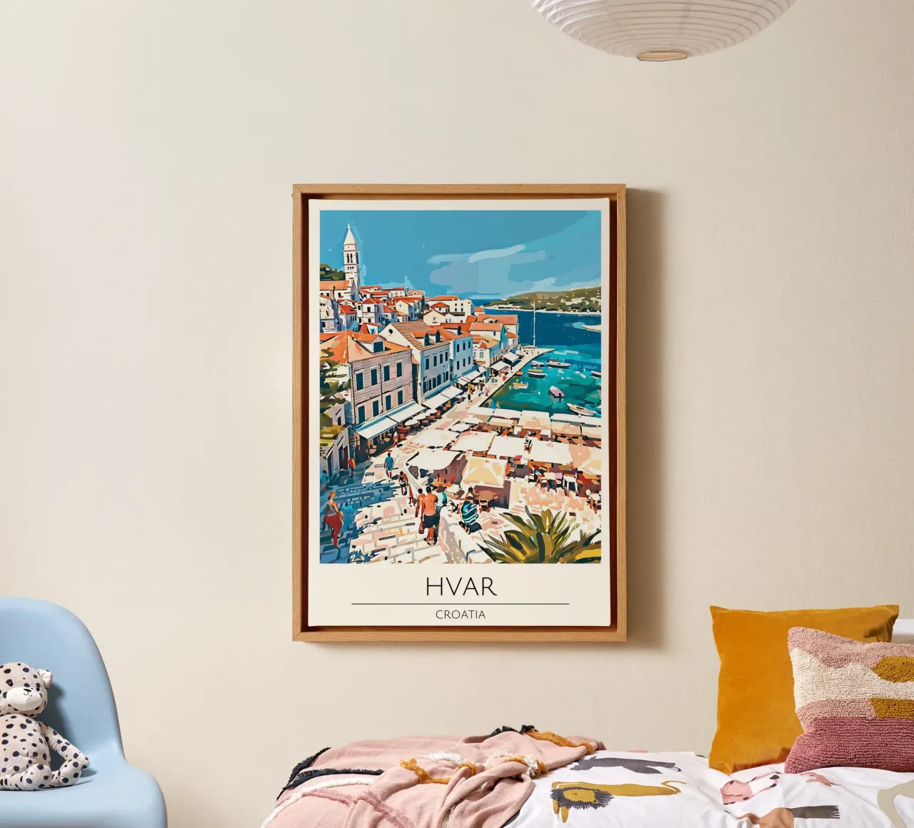 Hvar Kroatië Reisposter Kuststad Kunstdruk canvas met Baklijst van homdeco