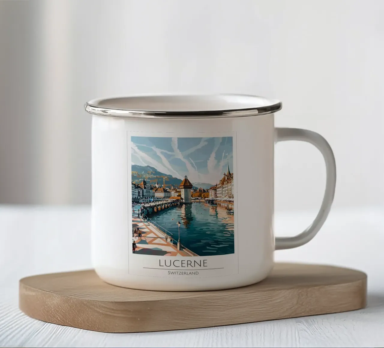 Luzern Zwitserland Reisposter Kapelbrug Kunstdruk emaille mok van homdeco