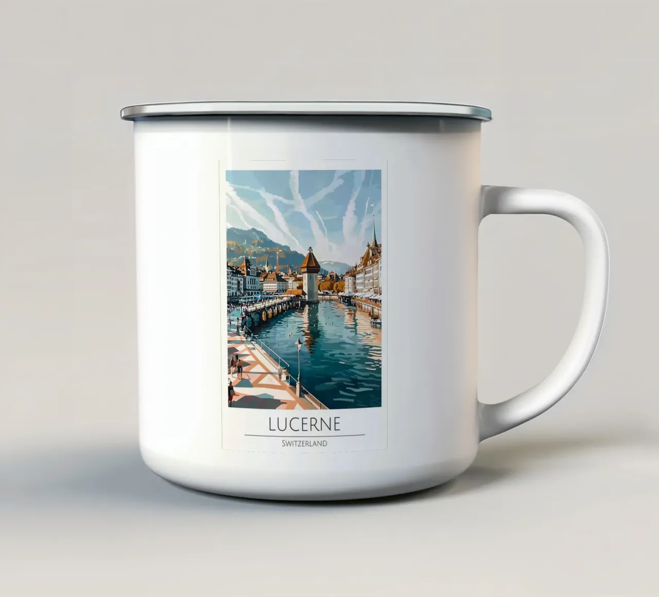 Luzern Zwitserland Reisposter Kapelbrug Kunstdruk emaille mok van homdeco