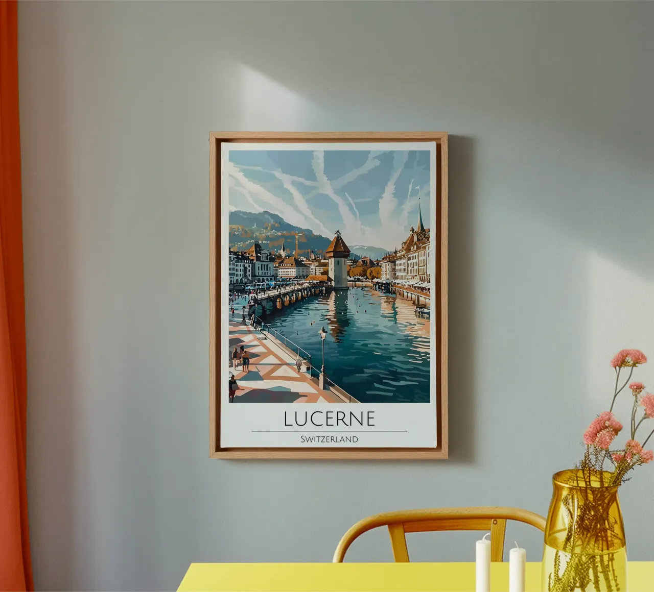 Luzern Zwitserland Reisposter Kapelbrug Kunstdruk canvas met Baklijst van homdeco