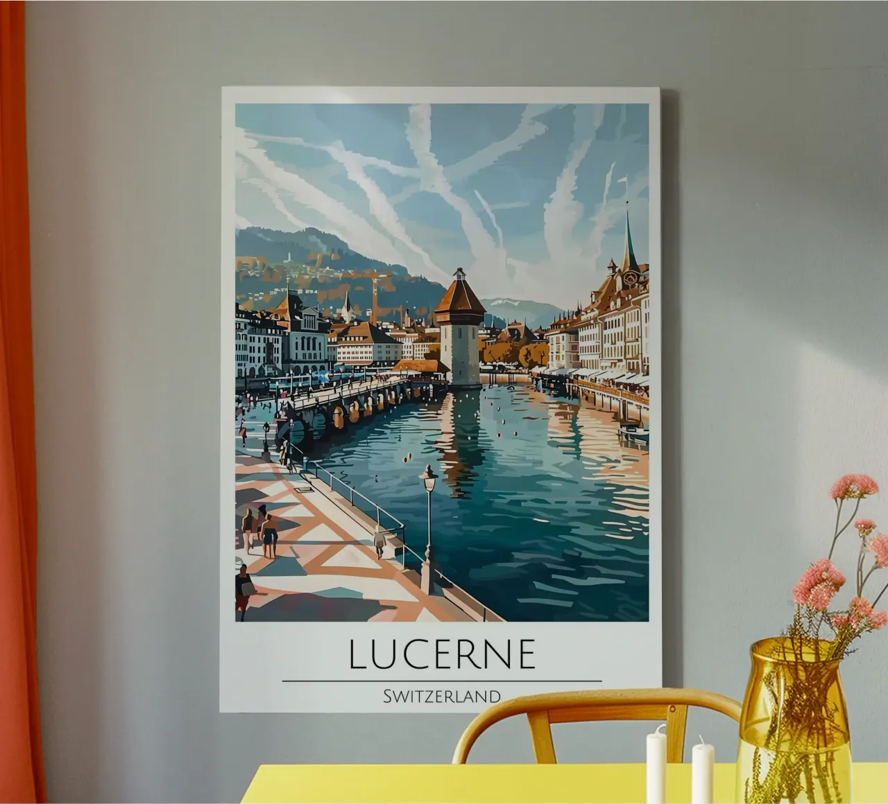 Luzern Zwitserland Reisposter Kapelbrug Kunstdruk canvas met Baklijst van homdeco