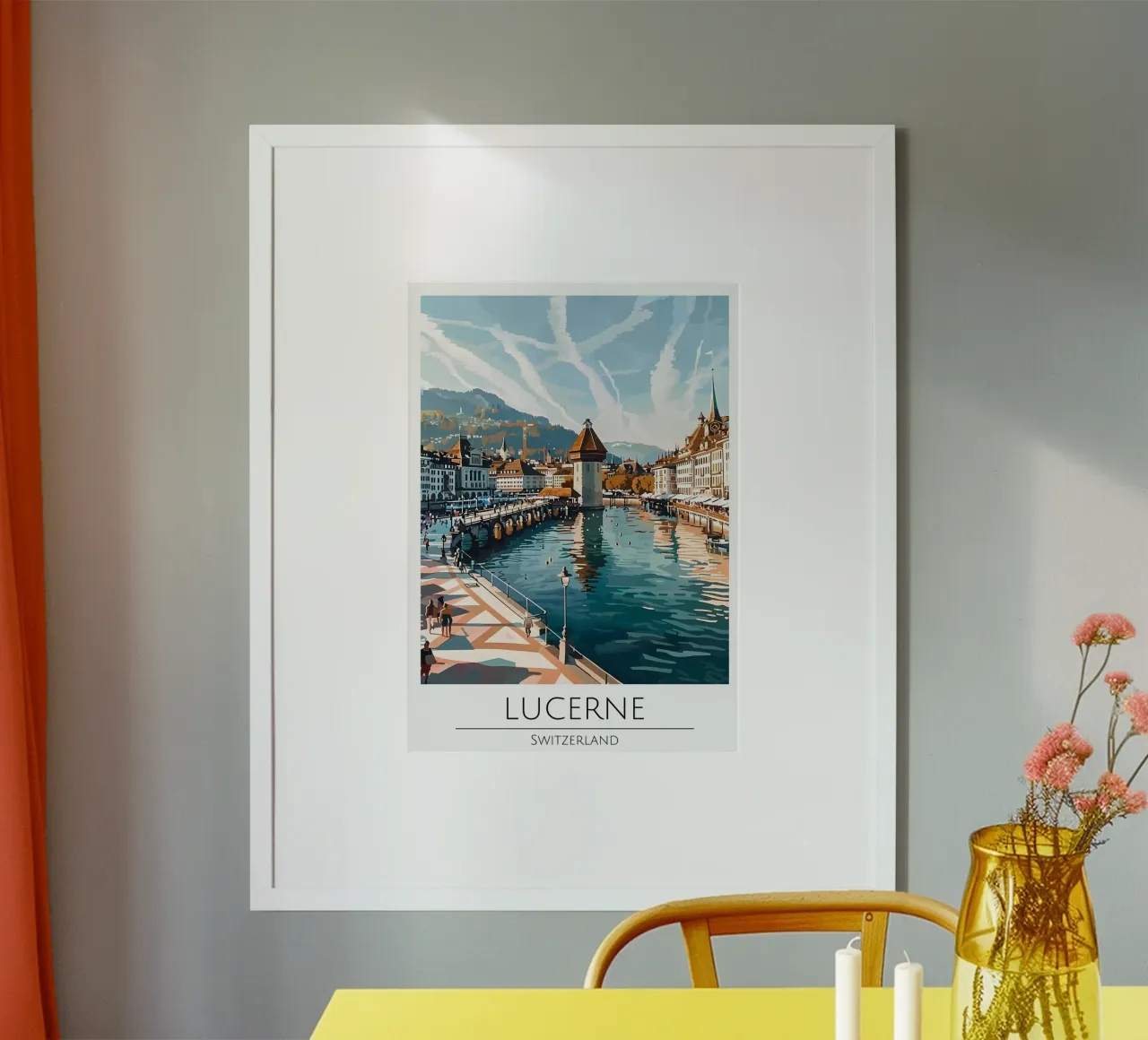 Luzern Zwitserland Reisposter Kapelbrug Kunstdruk poster met aluminium frame van homdeco
