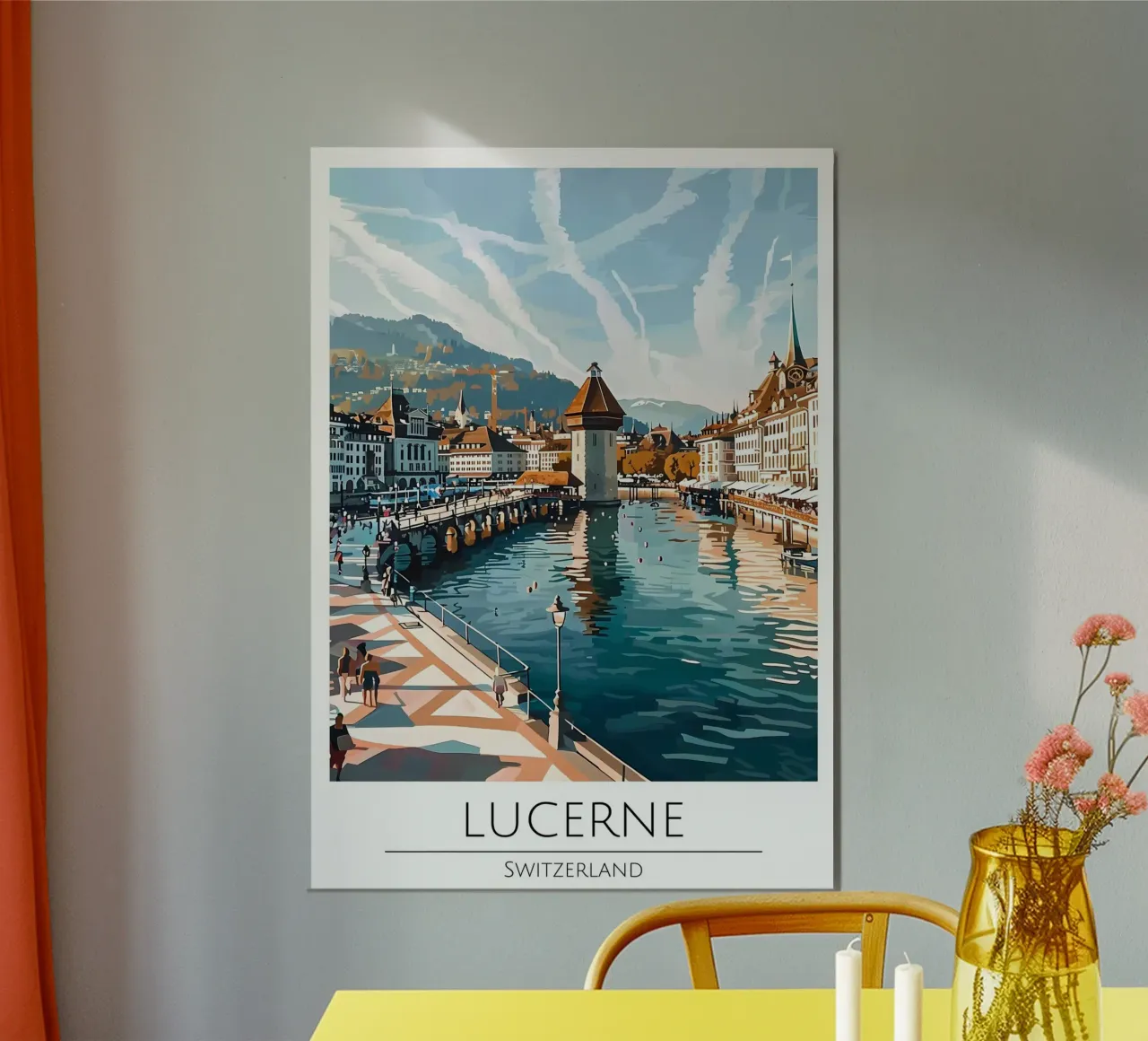 Luzern Zwitserland Reisposter Kapelbrug Kunstdruk poster met aluminium frame van homdeco