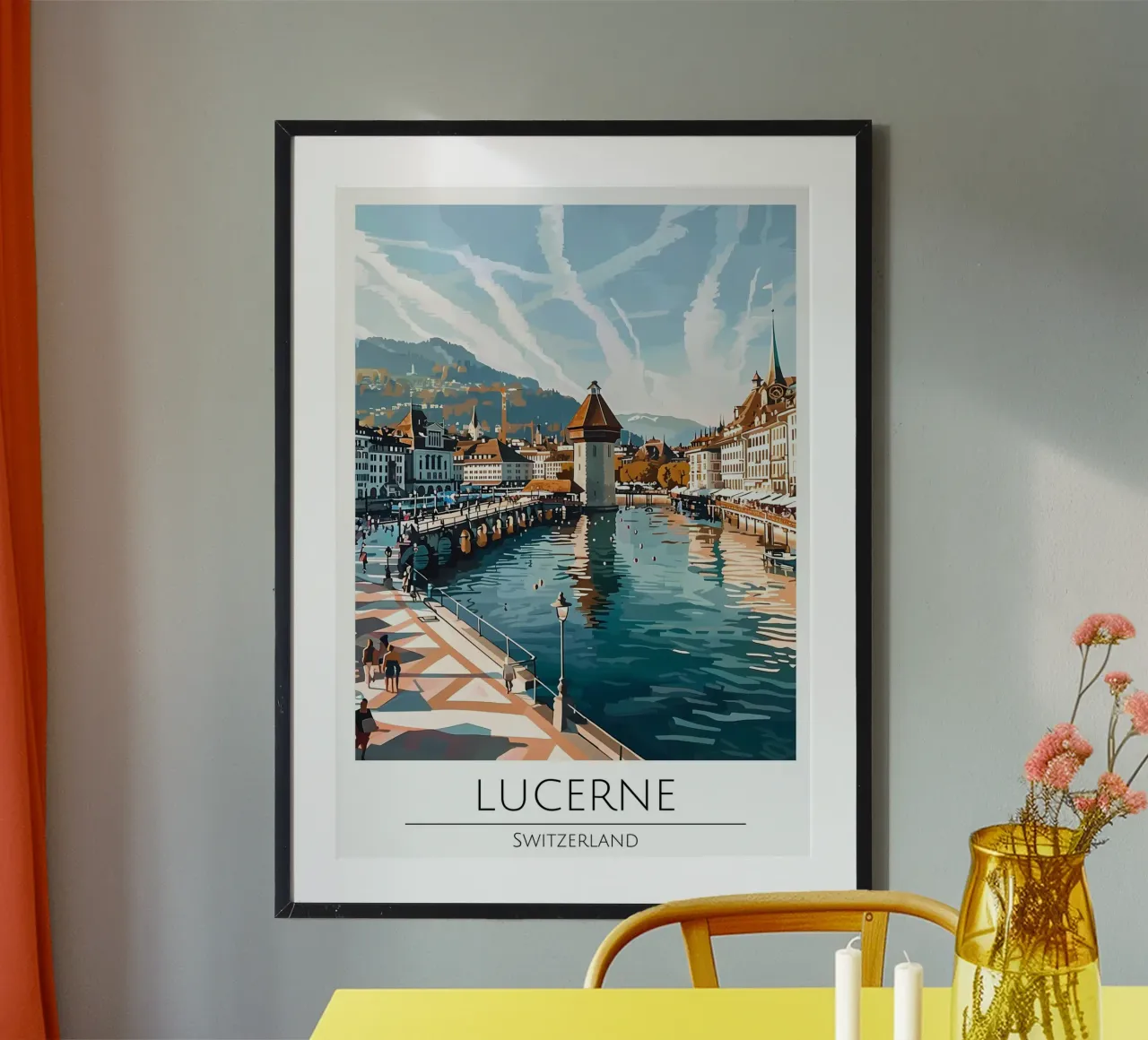 Luzern Zwitserland Reisposter Kapelbrug Kunstdruk poster met aluminium frame van homdeco